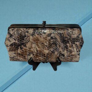 Hobo Lauren Double Frame Clutch Brown Snake Print Patent Leather Gold Fleck Bag